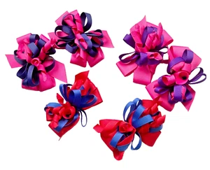 LOT 6 PET DOG HAIR ACCESSORIES MEDIUM CURLED RIBBON BOWS SOFT CLIP ON EASY OFF - Picture 1 of 6