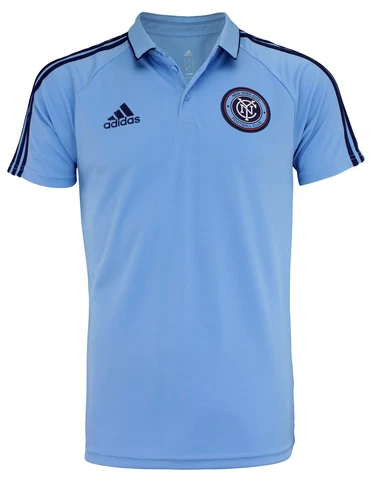 adidas MLS Men's New York City FC Climalite 3-Stripe Coaches Polo, Blue Cover
