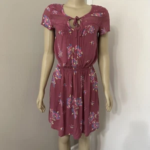 Matilda Jane Dress Womens Small Mauve Floral Elastic Waist Lace Trim - Picture 1 of 7