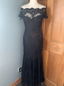 Lipsy black lace Fishtail Off Shoulder gown size 10 - Picture 1 of 13