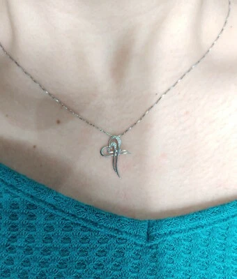 COLLANA A CUORE CON ZIRCONI BIANCO CATENINA A 45 CM IN ARGENTO 925 RODIATO CH17 - Immagine 1 di 3