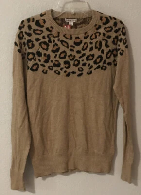 NUEVO Suéter Pullover Marrón Estampado Guepardo Merona Manga Larga Talla Pequeña Nuevo con Etiquetas B354 Foto 1 de 4