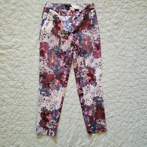 H&M Lana Del Rey Multicolor Satin Floral Splatter Print Trousers Pants Womens 4 - Picture 1 of 6