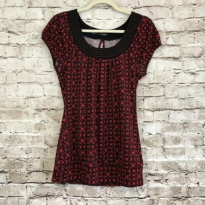 Maurices Black red abstract Cap Sleeve Blouse Women's Size S - Picture 1 of 6