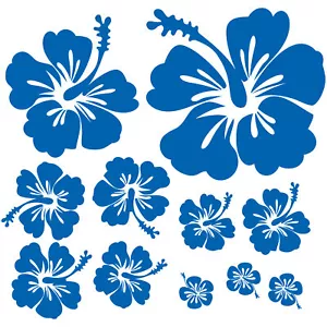 Hibiskus Blumen Aufkleber Deko Set 10-teilig Hawai Blüten Sticker Azurblau K165 - Bild 1 von 6