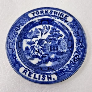 Antique Yorkshire Relish Blue Willow Small Advertising Plate 4 1/4 inch - Picture 1 of 7