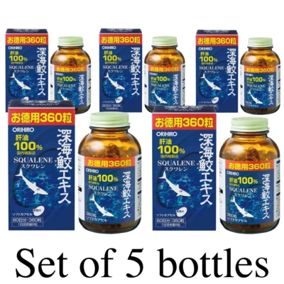 Orihiro Deep Sea Shark Extract Squalene Supplement 360 Capsules x 5 bottles Set