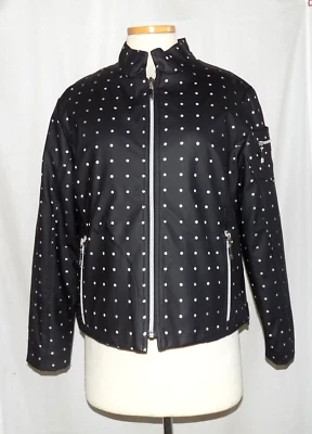 Abrigo Jamie Sadock Corte Láser Lunares Aislado Cremallera Frontal Cuello Negro Blanco M Foto 1 de 4