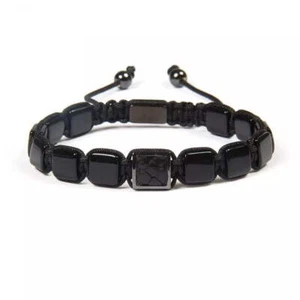 Geflochtenes Armband aus schwarzem Onyx mit quadratischen Perlen & Python - Bild 1 von 3