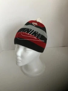 Nike Striped Beanie Size Fits 4-7 Knit Hat Black Gray & Burgundy- Hat dated 6/09 - Picture 1 of 4