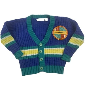 Sahra Club Kids boy button up cardigan sweater Size 4/5 Blue Multi Stripe - Picture 1 of 10