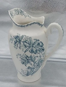 BROC A EAU ANCIEN FAIENCE D'ORCHIES NORD DECOR OLGA BLEU ORCHIDEES H 29cm 1900 - Bild 1 von 8