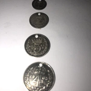 1903 FULL SET OF MAUNDY COINS SILVER .925 Content.1d / 2d / 3d /4d ( Holed) - Picture 1 of 11