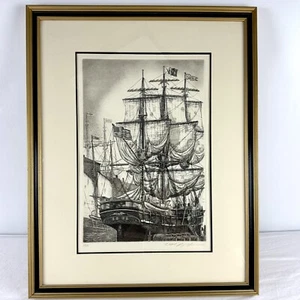 Alan Jay Gaines Charles W. Morgan Whaling Ship New Bedford Ink Etching Signed - Picture 1 of 12