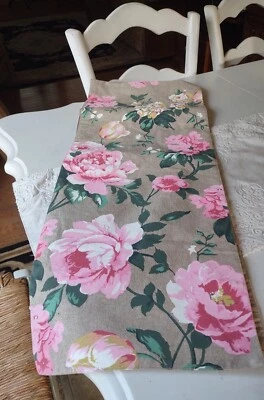 Spring Summer Watercolor Flower Table Runner Pink Rose Floral Kitchen 13x72" - Image 1 of 4