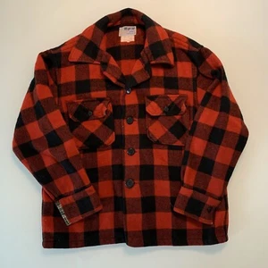 VTG Cockatoo Buffalo Check Red Black Wool Heavy Button Jacket Shirt Mens Size S - Picture 1 of 12