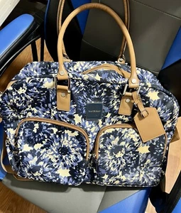 Isaac Mizrahi XL Ikat Camouflage Canvas Travel Tote Bag Carry On Blue - Picture 1 of 12