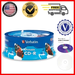 25 High-Grade Inkjet Printable CD-R Discs, 700MB, Fast 52X Recording Speed - Picture 1 of 10
