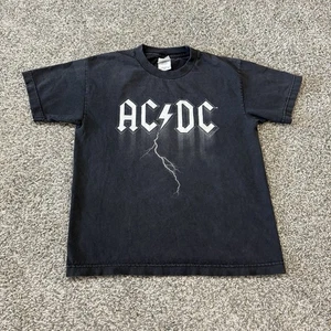Vintage 2004 ACDC Rock Band T Shirt Youth M Black 2000s Y2K Lightning - Picture 1 of 6