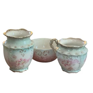 Antique K.T.&K. Floral Porcelain Set Vase Creamer Sugar Semi-Vitreous USA - Picture 1 of 11