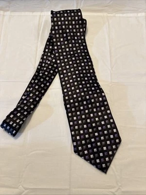 Corbata VALERIO GARATI 100 % seda hecha a mano geométrica negra púrpura gris Foto 1 de 4