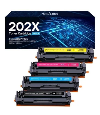 4PK CF500X Black + Color Compatible with HP 202X LaserJet M254dw M281cdw M281fdw - Image 1 of 2