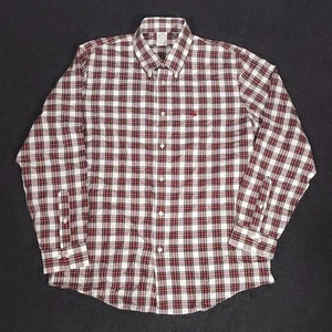 Brooks Brothers OCBD Oxford camicia abbottonata uomo XL slim rossa check manica lunga - Foto 1 di 12