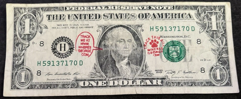 2009 St. Louis $1 Bill All Odd Numbers Where’s George Bill - Image 1 of 2