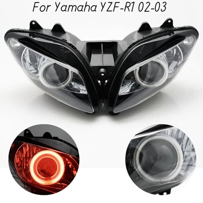 Conjunto de faros delanteros HID proyector ojo de ángel rojo para Yamaha YZF R1 2002-2003 Foto 1 de 4