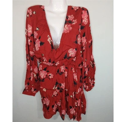 Valencia & Vine Red Floral Mini Blouson Tiered Dress Medium NWT Summer Chic Boho - Image 1 of 4
