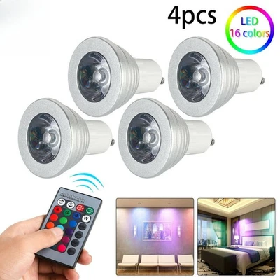 4 x GU10 5W 16 Color Changing RGB Dimmable LED Light Bulbs Lamp Remote Spot UK - Image 1 of 4