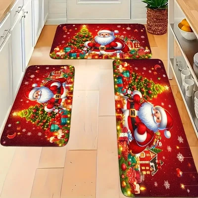 Juego de 3 Alfombrillas de Cocina Papá Noel y Patrón de Regalos Festivos Navidad Decoración Foto 1 de 4