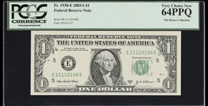 Fr. 1930-E 2003A $1 Federal Reserve Note Binary S/N - Picture 1 of 2