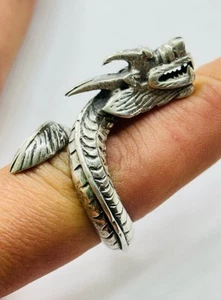 Großer Silber Drachen Ring UK Größe Q verstellbar -10,89 Gramm - Bild 1 von 7