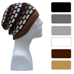 Alpaca Wool Beanie Hat Cap Skiing Sports Striped Dotted Soft Winter Warm Cosy - Picture 1 of 4
