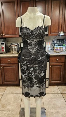 💥IMPRESIONANTE VESTIDO DE CÓCTEL MANDALAY Y2K Noche Adornado Cuentas NEGRO #CA Talla 6 Foto 1 de 4