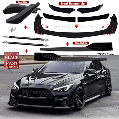 For Infiniti G35 G37 Q50 Sedan Blk Front Bumper Lip Spoiler+Side Skirts+Rear Lip — 第 1/4 张图片