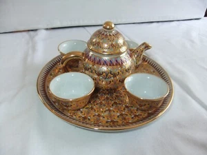 Set da tè vintage Benjarong porcellana reale oro dorato dipinto a mano con vassoio - Foto 1 di 14