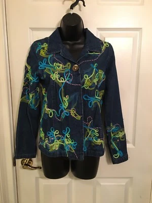 Chaqueta Denim Cinta Navidad Pequeña Pequeña Para Mujer Damas 'Suéter Feo' Usada Foto 1 de 4