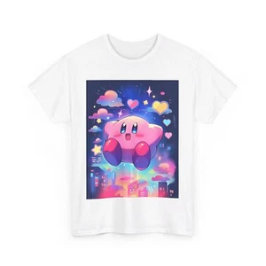 KIRBY ART TEE TSHIRT KAWAII GIFT MEN WOMEN GIRLS ANIME SHIRT CUTE PINK GAMER - Picture 1 of 25