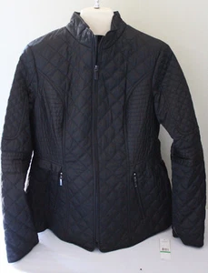 Neu mit Etikett Laundry by Shelli Segal Designer-Steppjacke Mantel schwarz Rautenmuster L 249 $ - Bild 1 von 9
