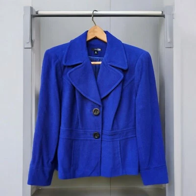 Abrigo Blazer PETITE Grande Azul Real Pecho de Guisante PETITE Mezcla de Lana  Foto 1 de 4