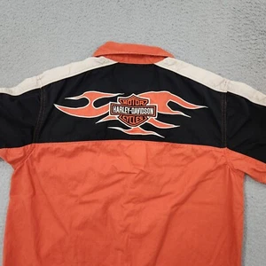 Harley Davidson Shirt Mens Small Orange Short Sleeve Mechanic Embroidered Logo - Picture 1 of 11