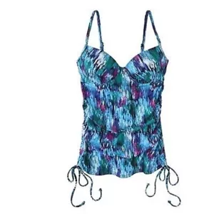 SPANX ASSETS SWIM BATHING TANKINI PUSH UP TOP PADDED BLACK BLUE SMALL NEW - Picture 1 of 9