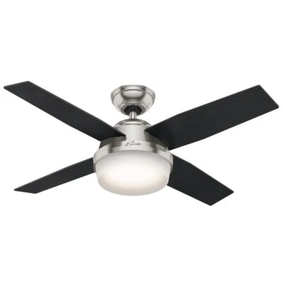 44" Brushed Nickel Indoor LED Ceiling Fan Painted Cased White Glass Bowl Shade - Image 1 of 4