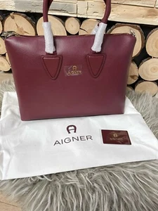 NEU Original AIGNER Sefora Handtasche dunkelrot 100% Echtleder Tasche Reißverschlusstasche - Bild 1 von 4
