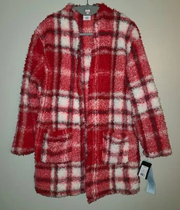 NWT GIRLS ART CLASS PLUSH FLEECE RED PLAID CARDIGAN SIZE XL 14 - Picture 1 of 3