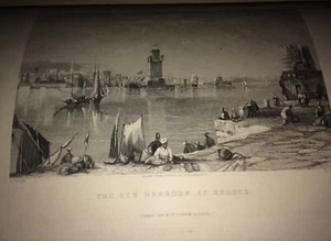 RHODES. LE NOUVEAU PORT . GRAVURE SUR ACIER DE 1840. - Picture 1 of 3