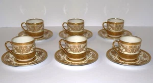 C. Ahrenfeldt Limoges Depose incrustado en oro (juego de 6) tazas y platillos Demitasse - Imagen 1 de 9