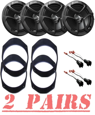 4 JVC 300 Watts Truck Front/Rear Door Speakers w/ 6x8 to 6.5 " Adapter Plate